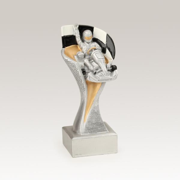Trophäe, Aufsteller Kart Zielfahne, gold Höhe 15cm